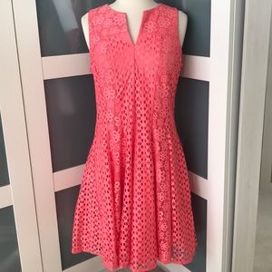 Melonie T coral lace cut out dress